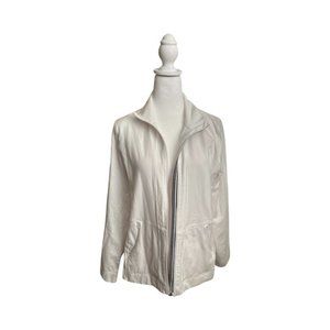 T by Talbots Long Sleeve Full Zipper White/Navy Blue Track Jacket Size L